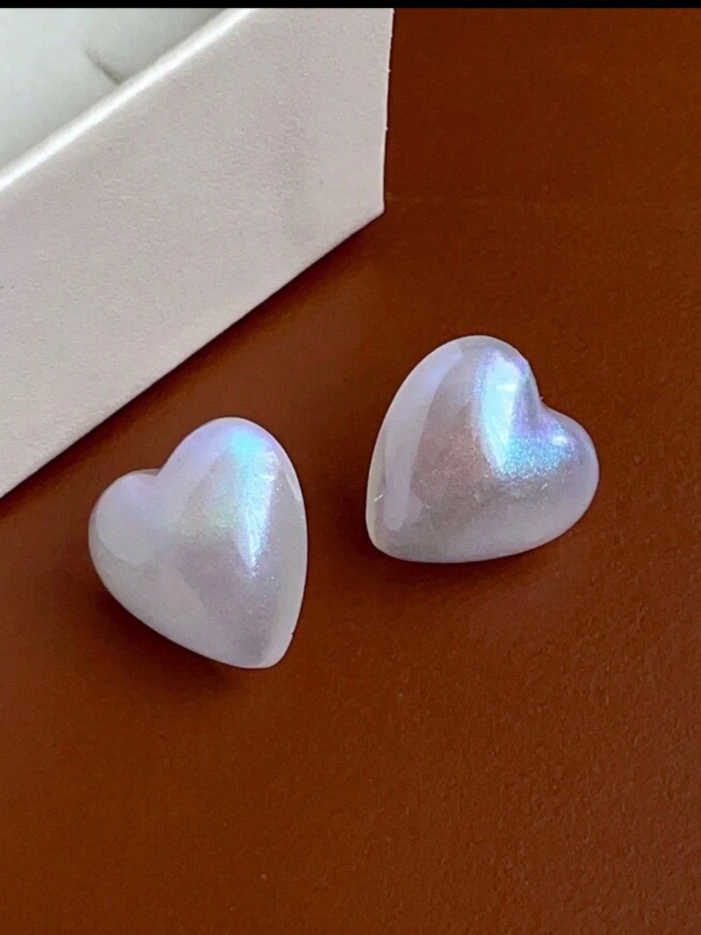 Iridescent White Heart Stud Earrings - Women Jewelry